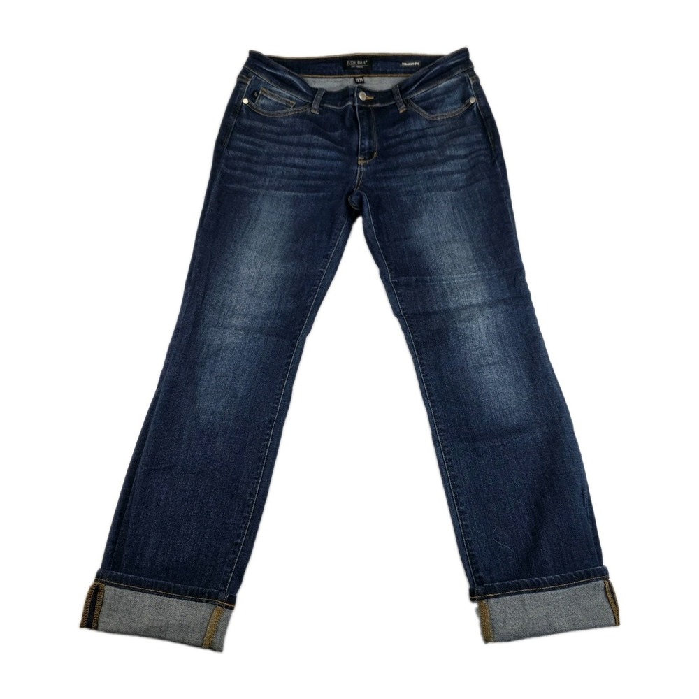 Judy Blue Jeans Womens Size 13/31 Straight Fit Cuffed Hem Blue Denim Pants